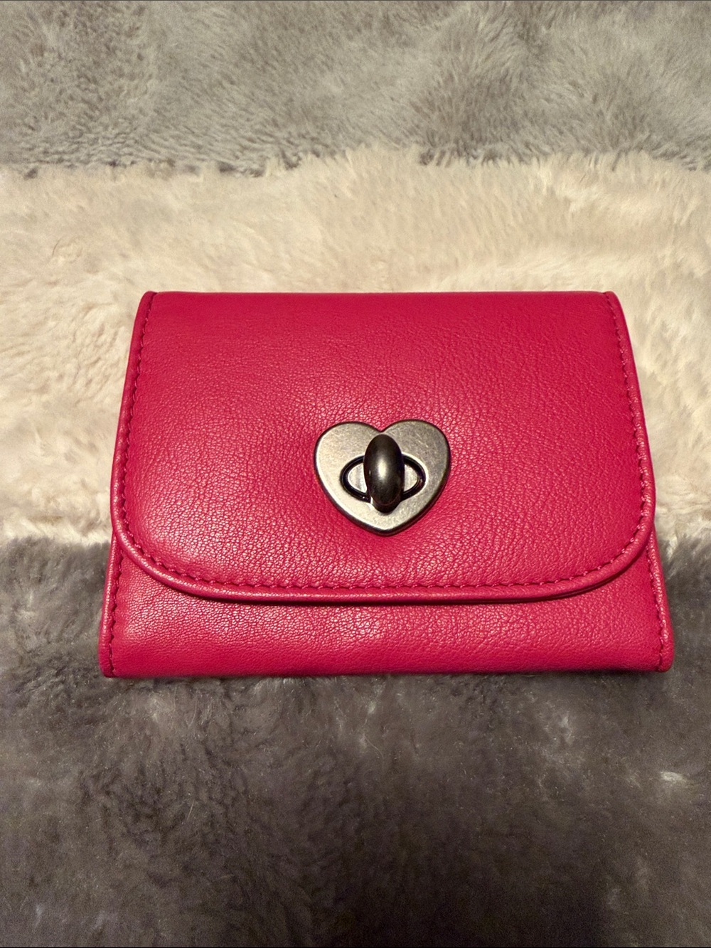 Free People Hot Pink Leather Wallet with Heart Turn-Lock